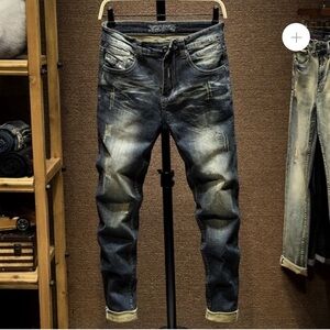 Brand new with tags, the jungle goods, clothing, distressed, dark denim jeans 36